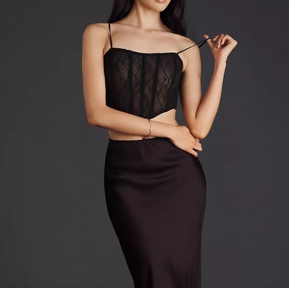 NWT By Anthropologie Sheer Mesh Corset Top - Picture 2 of 8